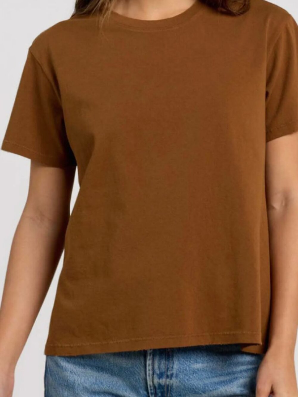 All:Row Thick Cotton Crewneck Boxy Everyday Tee Shirt in Warm Brown S $68